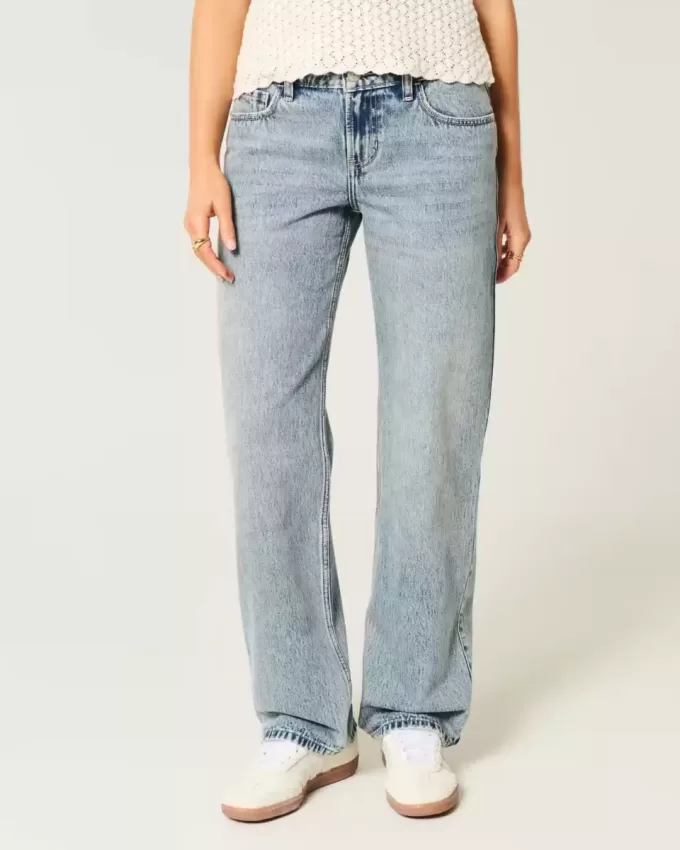 Low-Rise Medium Wash Loose Jeans