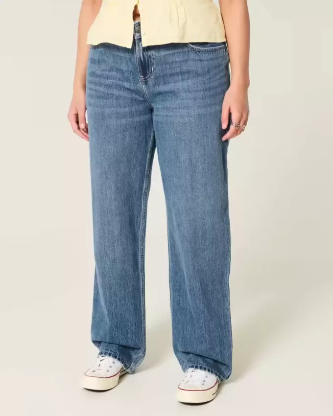 Low-Rise Medium Wash Loose Jeans