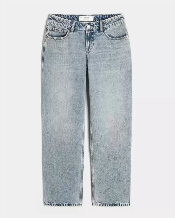 Low-Rise Medium Wash Loose Jeans