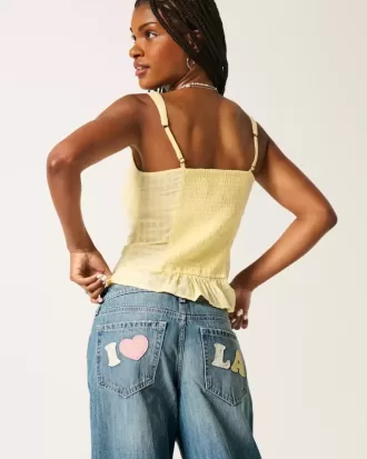 Low-Rise Medium Wash Los Angeles Graphic Baggy Jeans