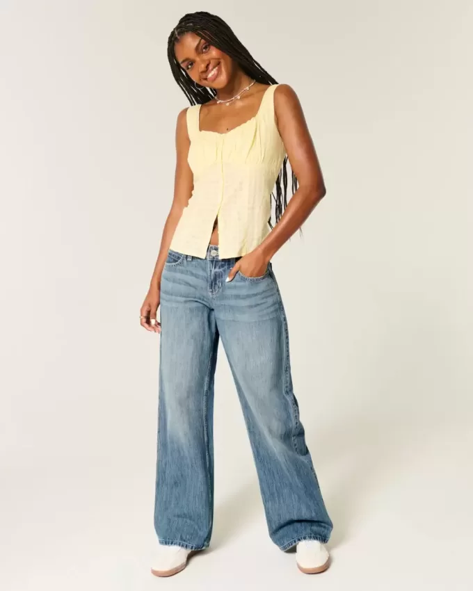 Low-Rise Medium Wash Los Angeles Graphic Baggy Jeans