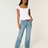 Low-Rise Medium Wash Relaxed Straight Jeans