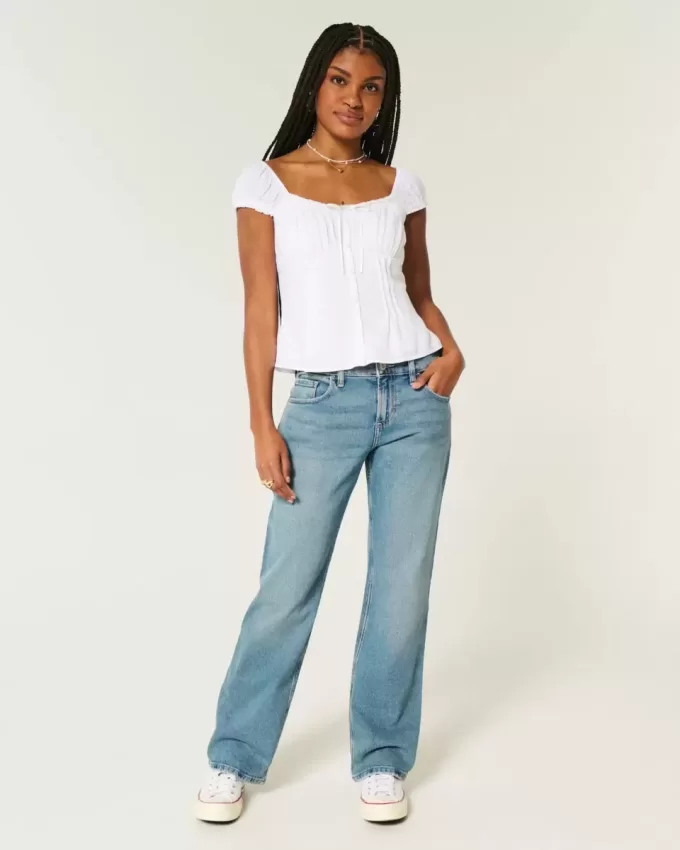 Low-Rise Medium Wash Relaxed Straight Jeans