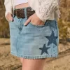 Low-Rise Medium Wash Star Applique Denim Mini Skort