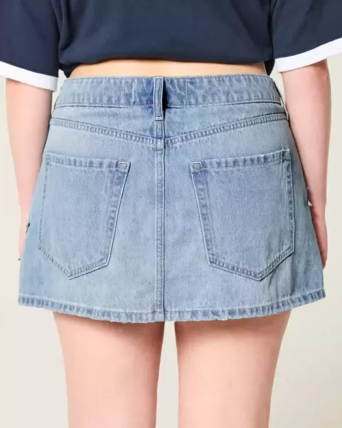 Low-Rise Medium Wash Star Applique Denim Mini Skort