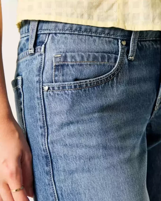 Low-Rise Medium Wash Studded Hearts Baggy Jeans