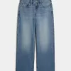 Low-Rise Medium Wash Studded Hearts Baggy Jeans
