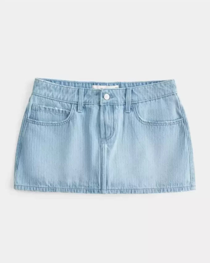 Low-Rise Railroad Stripe Denim Mini Skort