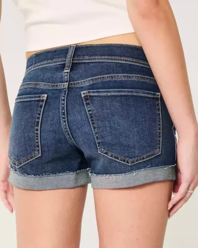 Low-Rise Ripped Dark Wash Denim Shortie Shorts