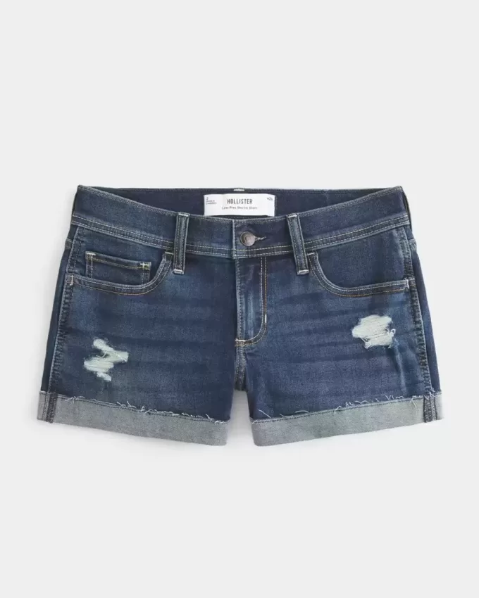 Low-Rise Ripped Dark Wash Denim Shortie Shorts