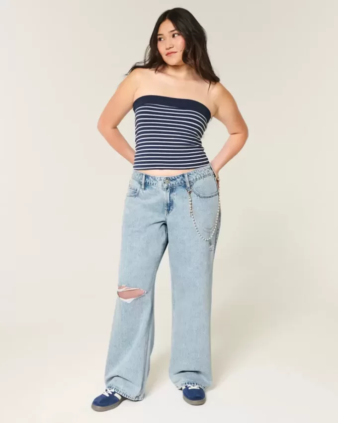 Low-Rise Ripped Light Wash Baggy Jeans