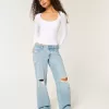 Low-Rise Ripped Light Wash Baggy Jeans