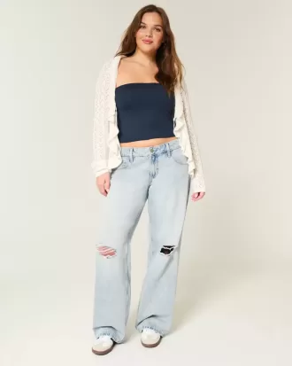 Low-Rise Ripped Light Wash Baggy Jeans