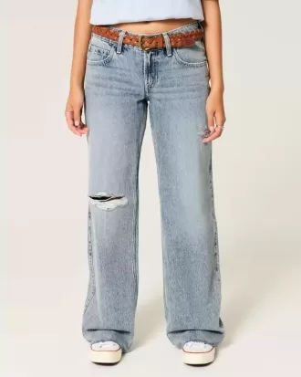 Low-Rise Ripped Light Wash Baggy Jeans