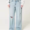 Low-Rise Ripped Light Wash Baggy Jeans