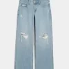 Low-Rise Ripped Light Wash Baggy Jeans