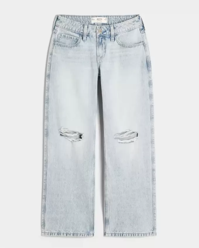 Low-Rise Ripped Light Wash Baggy Jeans