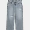 Low-Rise Ripped Light Wash Baggy Jeans