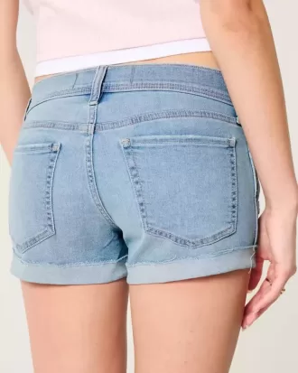 Low-Rise Ripped Light Wash Denim Shortie Shorts