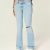 Low-Rise Ripped Light Wash Embroidered Bootcut Jeans