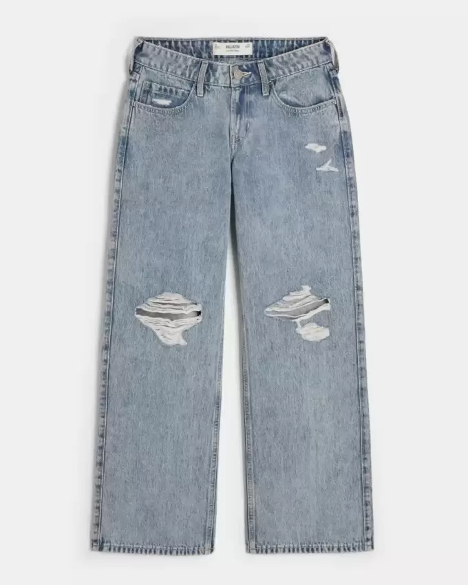 Low-Rise Ripped Medium Wash Baggy Jeans