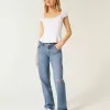 Low-Rise Ripped Medium Wash Loose Jeans