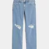 Low-Rise Ripped Medium Wash Relaxed Straight Jeans