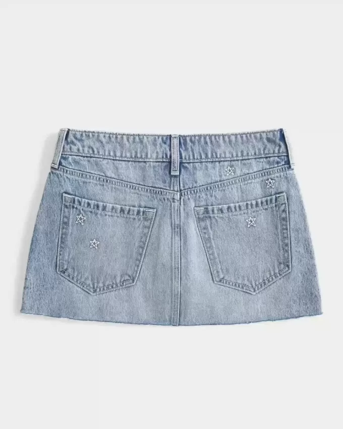 Low-Rise Star Embroidered Denim Mini Skort