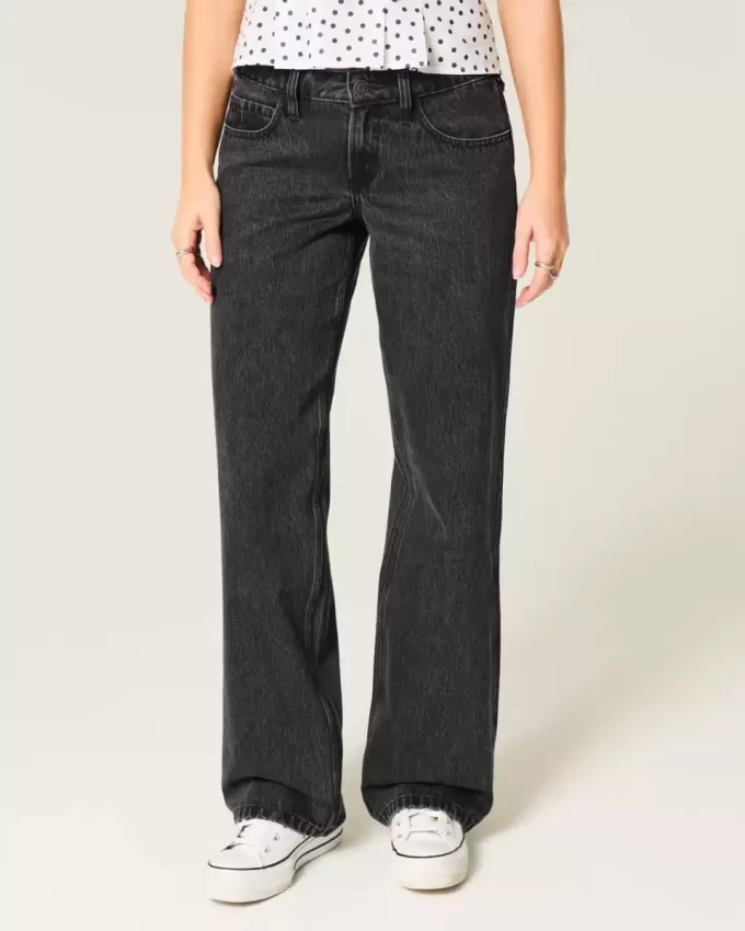 Low-Rise Washed Black Baggy Jeans