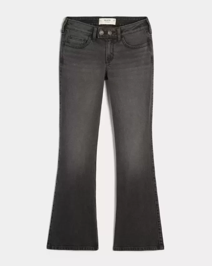 Low-Rise Washed Black Bootcut Jeans