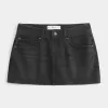 Low-Rise Washed Black Denim Mini Skort