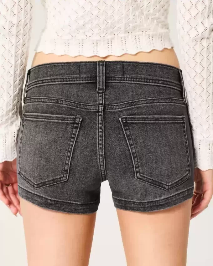 Low-Rise Washed Black Denim Shortie Shorts