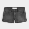 Low-Rise Washed Black Denim Shortie Shorts