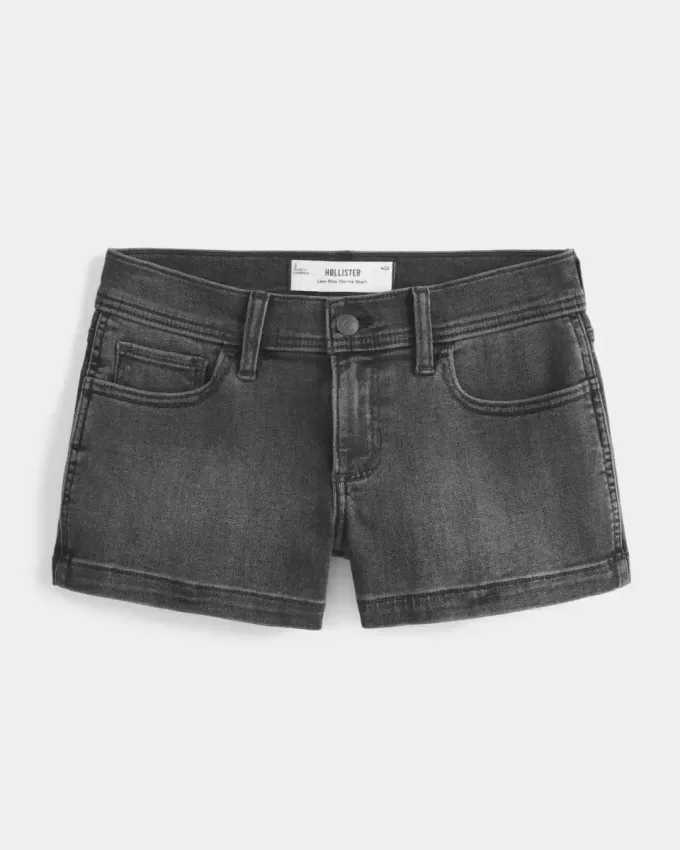 Low-Rise Washed Black Denim Shortie Shorts
