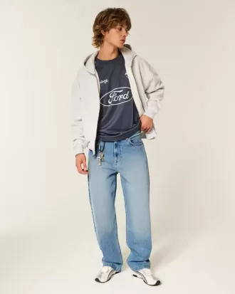 Medium Wash Eagle Graphic Baggy Jeans