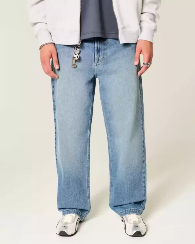 Medium Wash Eagle Graphic Baggy Jeans