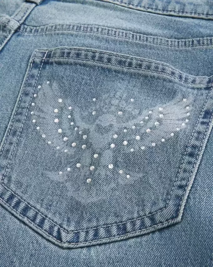 Medium Wash Eagle Graphic Baggy Jeans