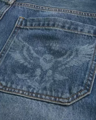 Medium Wash Eagle Graphic Skater Baggy Jeans