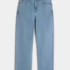 Medium Wash Embroidered Baggy Jeans