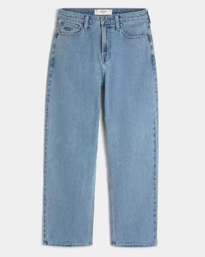 Medium Wash Embroidered Baggy Jeans