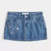 Medium Wash Embroidered Chain Denim Mini Skort