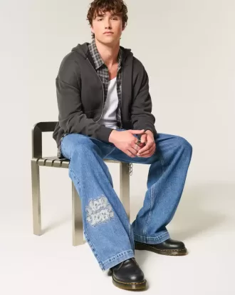 Medium Wash NYC Graphic Super Baggy Jeans