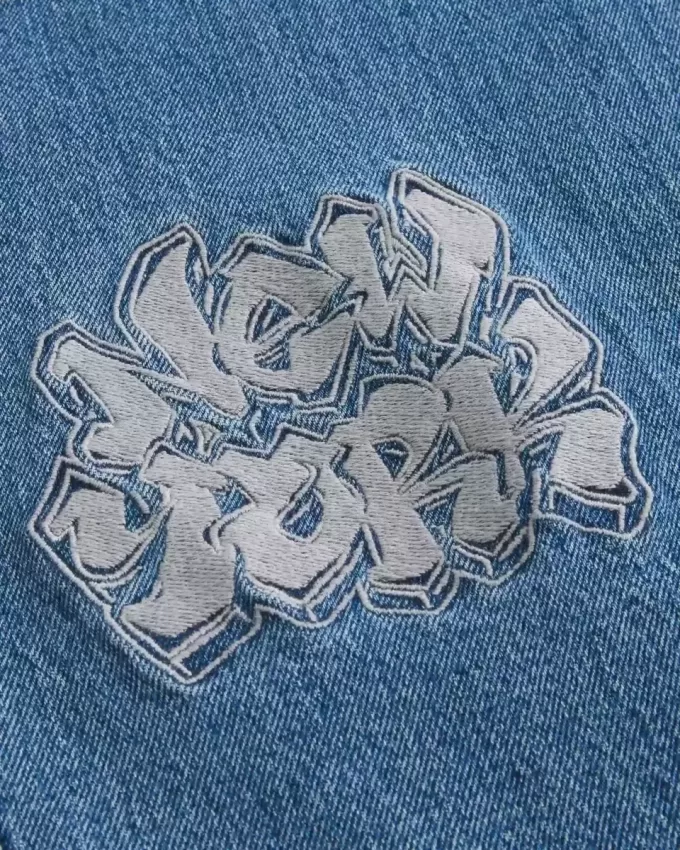 Medium Wash NYC Graphic Super Baggy Jeans