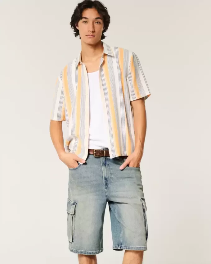 Medium Wash Super Baggy Denim Cargo Shorts