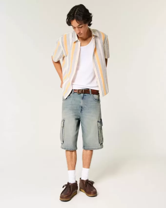 Medium Wash Super Baggy Denim Cargo Shorts