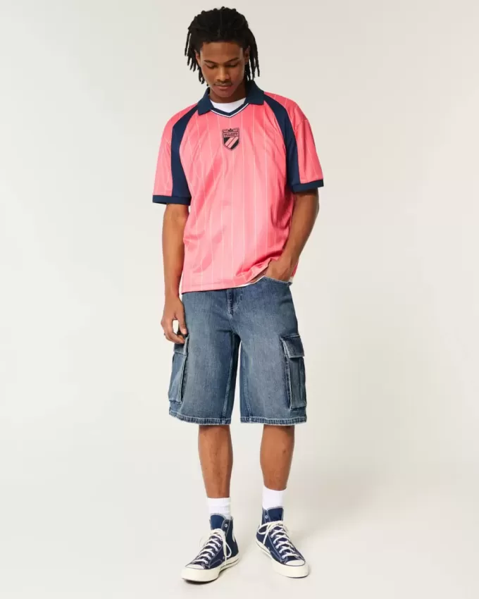 Medium Wash Super Baggy Denim Cargo Shorts