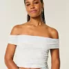 Mesh Foldover Off-the-Shoulder Top