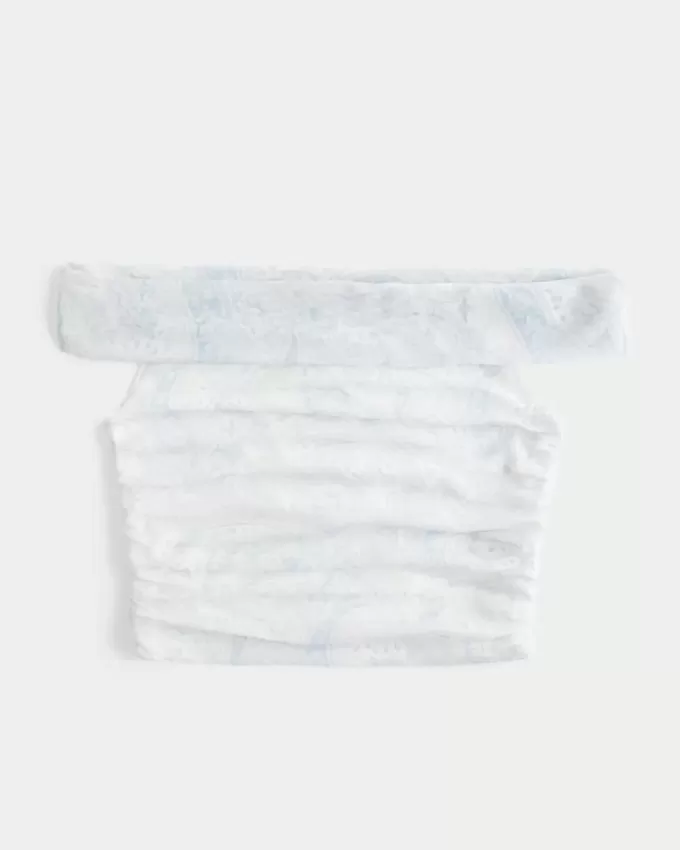Mesh Foldover Off-the-Shoulder Top