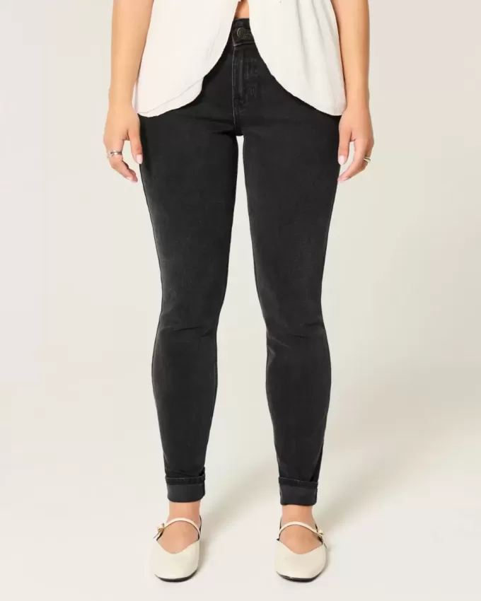 Mid-Rise Washed Black Skinny Jeans