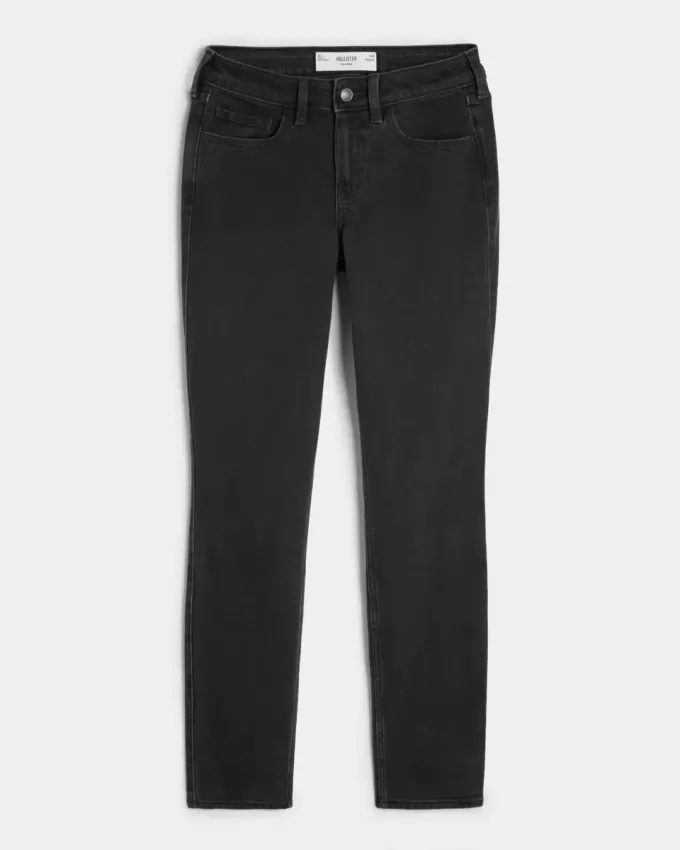 Mid-Rise Washed Black Skinny Jeans
